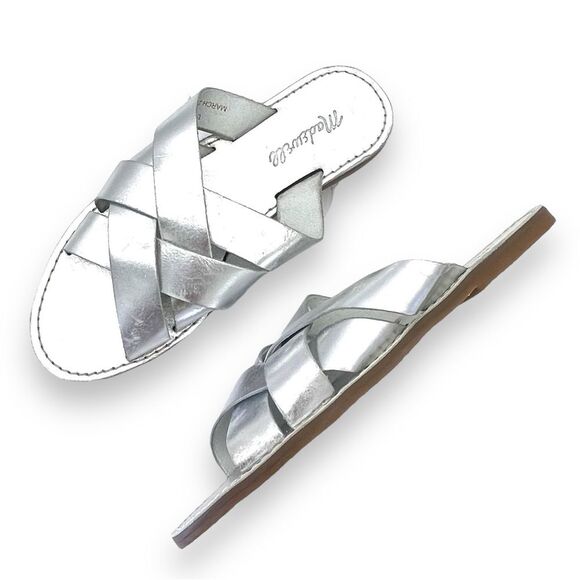 Madewell The Boardwalk Woven Slide Sandal Metallic Silver Leather Women’s Size 7 - Picture 2 of 16
